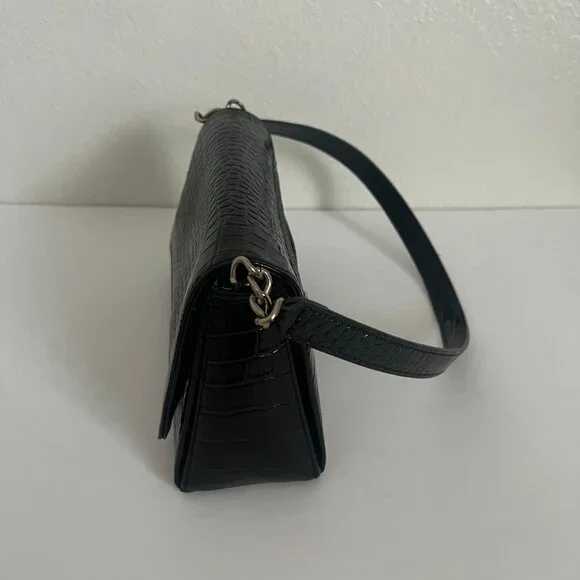 Vintage Liz Claiborne Crocodile Embossed Faux Leather Black Shoulder Bag‎ Purse - Picture 3 of 10